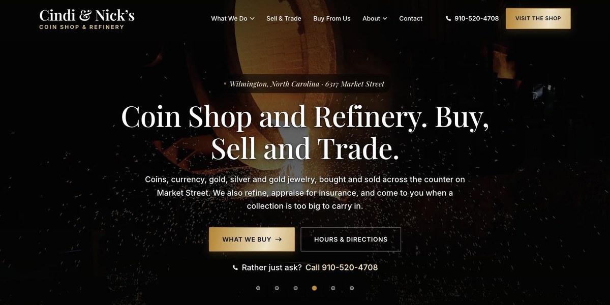 Cindi & Nick’s Coin Shop website, built by Mancini Business Solutions