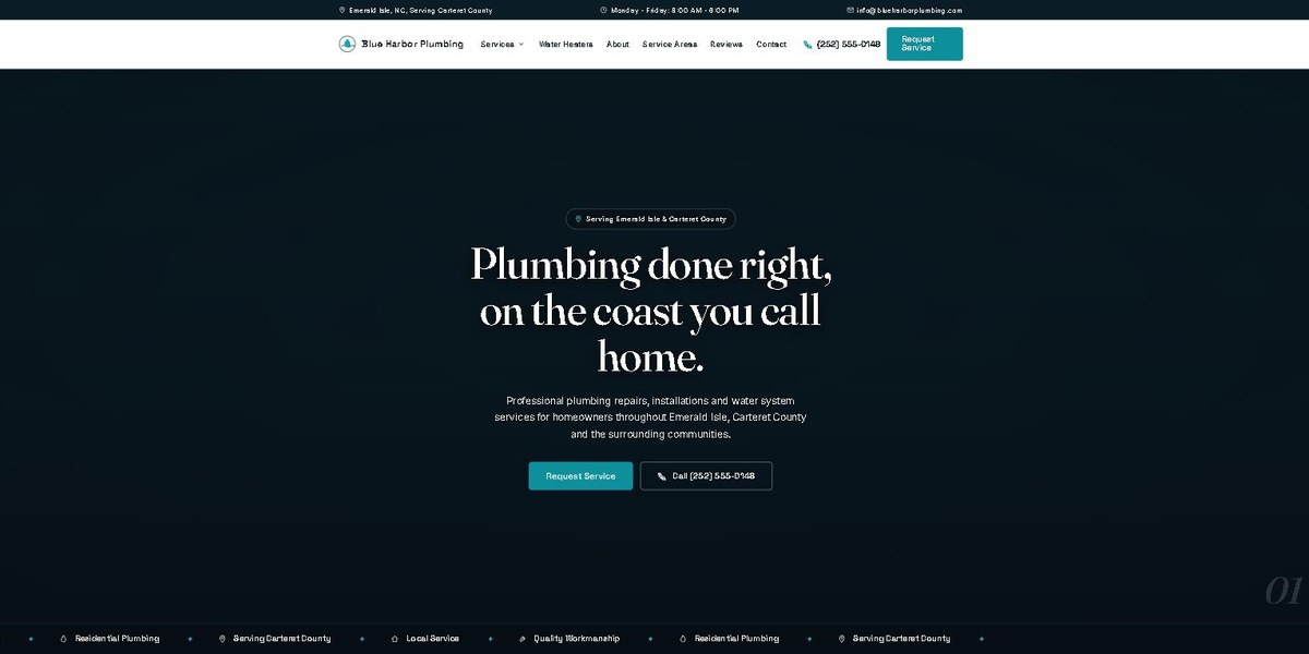 Blue Harbor Plumbing website screenshot