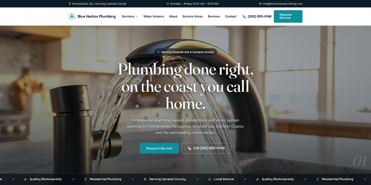 Blue Harbor Plumbing website, built by Mancini Business Solutions