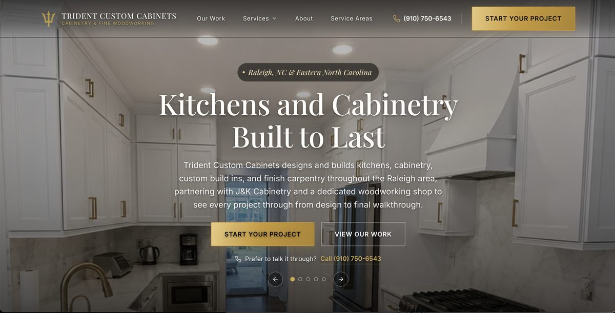 Trident Custom Cabinets website built by Mancini Business Solutions